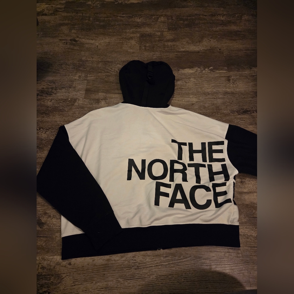 Women's The North Face cropped sweatshirt hoodie size L black/white oversized - Picture 2 of 8